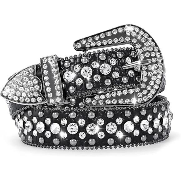 Women Rhinestone Belt for Jeans, Men Western Cowgirl Bling Studded Belt Faux